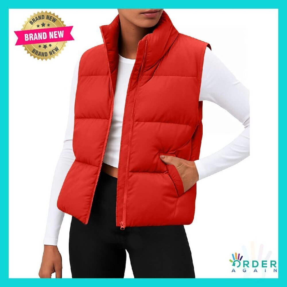 Sleeveless Cropped Puffer Vest Lightweight Quilted Stand Collar Winter Outerwear